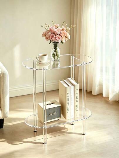 2-Tier Transparent Acrylic Side Table, Narrow Clear Bedside Cabinet With Open Storage Shelf, Modern Minimalist Sofa End Table Suitable For Bedroom, Living Room, Small Apartment, Dorm, Office, Reading Nook And Home Decor
