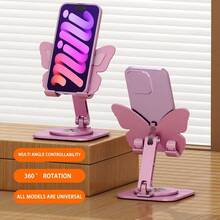 Elegant 360° Adjustable Butterfly-Shaped Aluminum Alloy Phone Stand - Durable Foldable Desktop Holder - Suitable For Phones And Tablets, No Battery Required - Pink - View 6