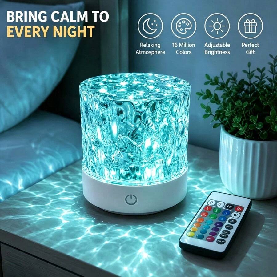 2026 Upgraded 16-Color Dimmable Remote Control Night Light, Ambient Light With Remote And Touch Switch, Water Ripple Projection Night Light, Birthday Gift, Couple Gift, Christmas Gift