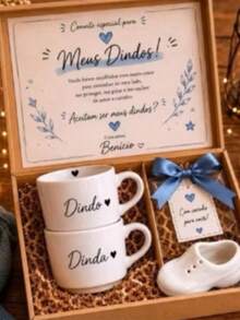 Convite para Dindos com Canecas de Porcelana Personalizadas – Kit com 2 Canecas Dindo e Dinda (menina) - 2pcs - Visão 4