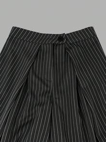 Women's Early Autumn Fashion Dark Gray Commuter Minimalist Blazer With Striped Overlap And Pockets, Suitable For Daily Casual And Formal Occasions, Long Pants - Dark Grey - View 5