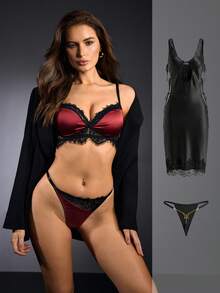 EmpressEnvy Women's Thong,Color-Block Lace-Panel Bra And Panty Sets, Lace-Up Lace Sleep Dresses - Multicolor - View 1