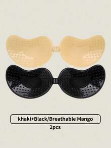 1 Pair Invisible Push-Up Bra, Strapless Backless Seamless Self-Adhesive Bra Pads, Summer Breathable Perforated Mango Cup Bra - Multicolor - View 2