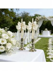 Ivory White Satin Ribbon Bows – Elegant Wedding Car Decoration, Candle Holder Accents And Gift Wrapping Bows, Suitable For Bridal Shower, Party, Home Decor (2/4/12pcs) - Multiple Styles - View 3