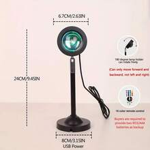 Đèn hoàng hôn RGB 16 màu có điều khiển từ xa, điều chỉnh 180°, thiết yếu cho nhiếp ảnh, đèn chiếu hoàng hôn, phù hợp cho phòng ngủ (không bao gồm pin) - Nhiều màu - Xem 5
