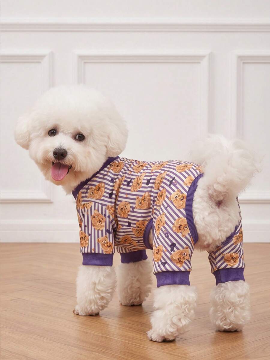 LUCKIE LABO 1pc Halloween Pumpkin Bear Pattern Pet Pajamas, Anti-Flea, Reduces Shedding, Insulated And Breathable, Suitable For Small And Large Dogs And Cats, Indoor And Outdoor - Multicolor - View 1