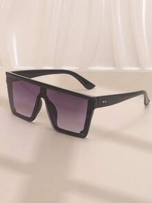 1pc Square Big Frame Rivet Side Mirrored Fashion Glasses, Unisex Fashion Eyewear Suitable For Street, Beach, Party, Travel, Gift For Ladies - Dusty Purple - View 3