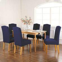 AMOROSA 6 Pieces Universal Elastic Washable Dustproof Dining Chair Covers For Kitchen, Living Room, Hotel, And Events - Navy Blue - View 8