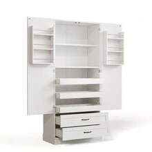 Kitchen Cabinet With 3 Pull-Out Shelves, Drawers, And Double-Door Tall Cabinet With Door Shelves For Kitchen, Dining Room & Living Room - 白色 - 查看 8