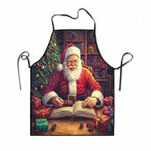 1pc Christmas Santa, Christmas Bell, Christmas Snowflake, Christmas Reindeer, Christmas Tree, Christmas Snowman, Christmas Penguin, Christmas Cartoon Animal Pattern Chef Apron, Apron, Suitable For Home Decor And Kitchen Use. Made Of 100% Polyester Material, Designed As Sleeveless Style, Perfect For Home Kitchen, Outdoor BBQ Cooking. This Printed Apron Is Unisex, Machine Washable And Reusable, An Essential Kitchen Item - Multicolor - View 9