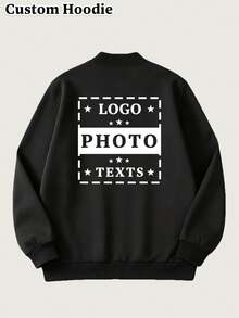 Customize A Personalized Stand-Collar Zip-Up Jacket. Upload Text, Copy, Photos, Group Photos, Family Portraits, Or Pet Pictures To Design Your Clothes - Black - View 3