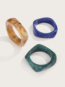 Altistry 3pcs Set Exaggerated Asymmetrical Resin Semi-Transparent Bracelet For Women, Unique & Versatile - Multicolor - View 2