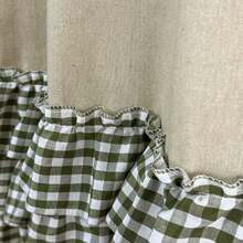 1Pc,Oven Skirt Curtain With Crochet Lace Tie Top Short Curtains,American Style Countryside Retro Solid Color Linen Fabric Patchwork Green Checkered Cake Skirt Bottom Trim Farmhouse Kick Plate Decor For Kitchen Stove Front, Dishwasher, Window Valance - Green - View 11