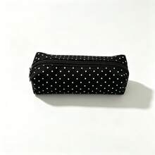 1pc Minimalist Polka Dot Pencil Case, Classic Solid Color Canvas Pencil Bag, Simple Zipper Stationery Storage Bag, Portable Small Cosmetic Organizer, Suitable For Students, Teenagers Back To School, Office Daily Use, 3 Colors Available,Back To School - Pencil Case - View 5