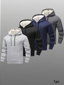 Men's Thermal Lined Hoodie Sweatshirt, Thickened Drawstring Pocket Pullover Hoodie For Autumn/Winter - Grey - View 10