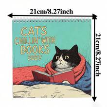 2027 Calendar: Cats And Books Spending Time Together Wall Calendar, 12 Months Double-Sided (Pages) Thick Paper, Funny Cat Theme Wall Calendar | Vibrant Color Design, Suitable For Personal Planning And Fun Office Home Decor - Single Piece - View 2