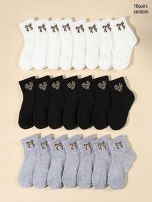 10 Pairs Kids Long Socks, Heart & Bow, Leopard Print, Suitable For Daily Wear, Random Assorted Boys & Girls Styles, Children Socks - Multicolor - View 5