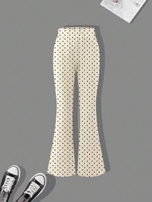 2pcs/Set Girls Outfit, Round Neck Sweatshirt With Number 23 Print Paired With Simple Casual Polka Dot Flared Pants, Comfortable Autumn/Winter New Girls Set - Light Grey - View 6