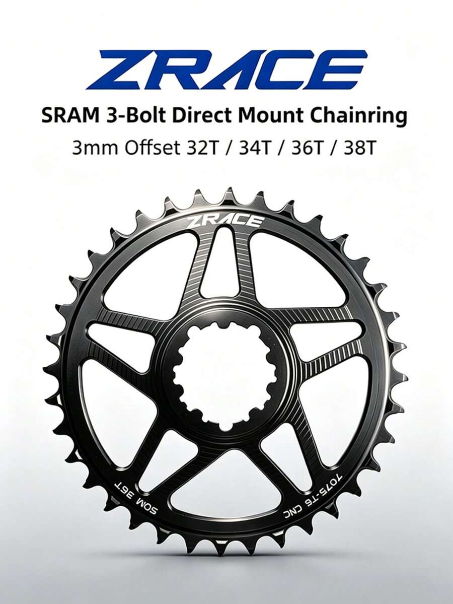 ZRACE 10/11/12速山地車鏈輪 7075AL CNC 3mm 偏移量,相容 3 孔直接安裝式曲柄組,黑色 - 黑色 - 查看 1
