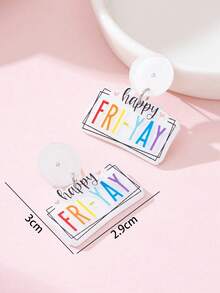 1對 Happy Friday 字母吊墜耳環 女款 - 彩色 - 查看 4
