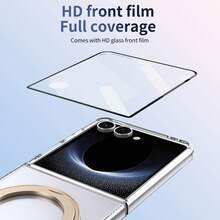 VIETAO 360度旋轉隱形支架透明材質手機殼，適用於 Galaxy Z Flip 8 7 6 5，附強化玻璃螢幕保護貼 - 金色 - 查看 6