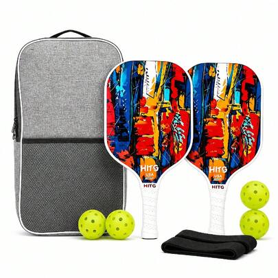 Set de Palas de Pickleball HITS 2 Palas + 4 Pelotas + 2 Muñequeras + 1 Bolsa para Pelotas