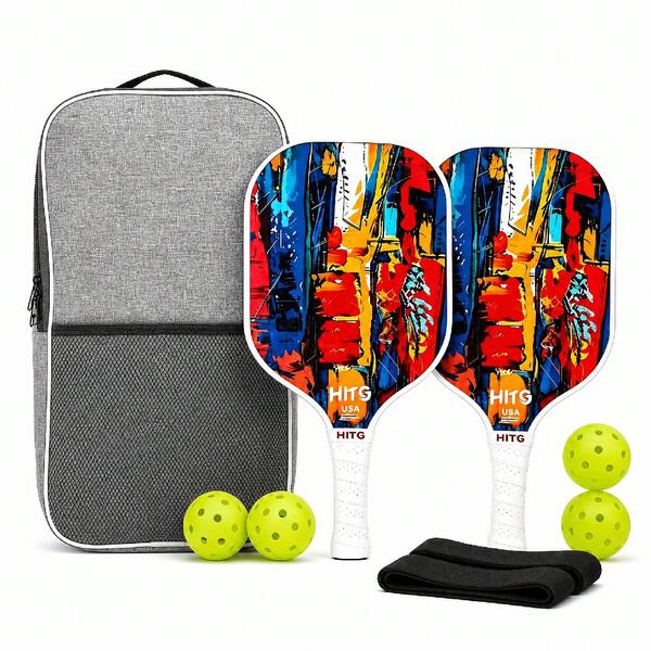 Set de Palas de Pickleball HITS 2 Palas + 4 Pelotas + 2 Muñequeras + 1 Bolsa para Pelotas