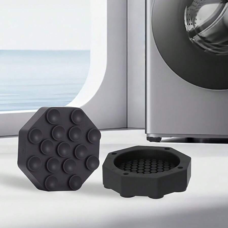 4pcs Anti-Vibration Pads For Washing Machine, With Suction Cups, Non-Slip Shock Absorbing Washing Machine Feet Pads, Household Refrigerator Heightening Base Pads - Black - View 1