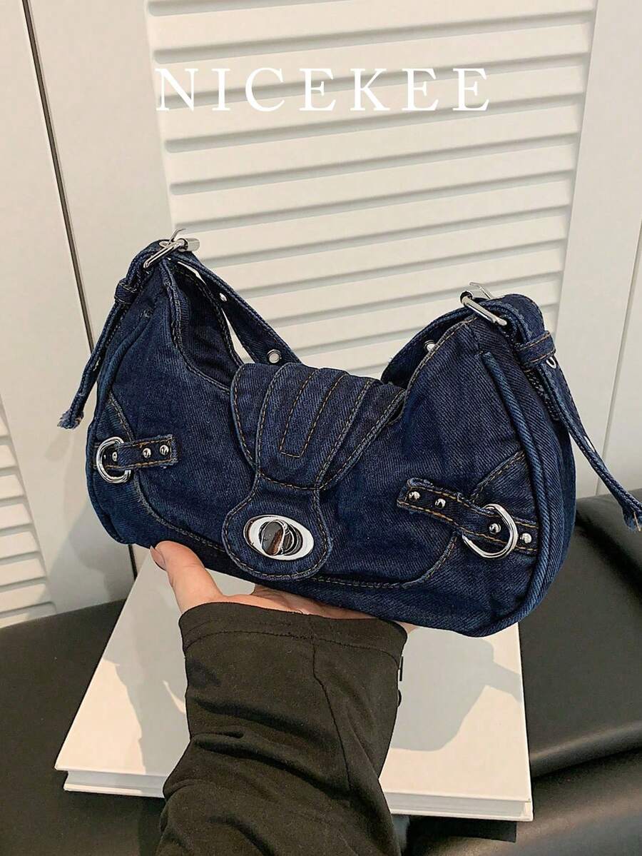 Nicekee Retro Multifunctional Shoulder Bag Flip Cover Decoration Design, Adjustable Shoulder Straps, Simple And Stylish Personalized Underarm Bag.