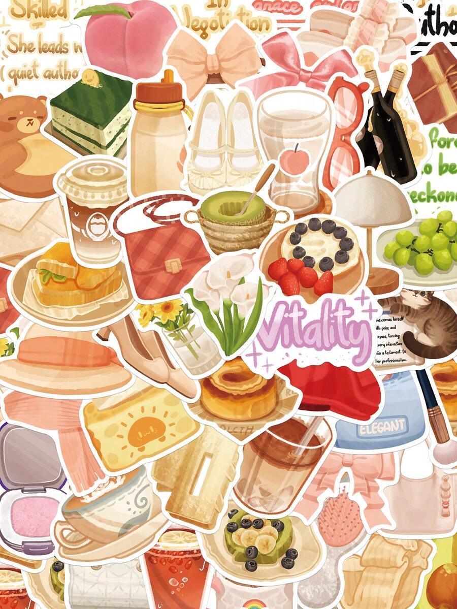 SCXXBSW 50pcs Refined Living Stickers, Cute Cartoon Stcikers For DIY Purposes Such As Skateboarding Mobile Phones - A - View 1