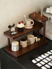 New Chinese Style Walnut Storage Rack, Black Walnut Desktop Curio Cabinet Tea Cup, Multifunctional Solid Wood Curio Shelf Tea Set, Small Tea Rack Toy Storage Shelf, Cup Storage Rack Display Tea Rack Ornament, Suitable For Desktop Tea Set Storage - Walnut - View 3