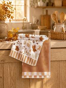 2pcs Minimalist Autumn Maple Leaf & Fruit Sweet Home Pattern Kitchen Towels, Soft Polyester Dish Cloths, Suitable For Kitchen Decor, Kitchen Cleaning, Holiday Party Decoration, Kitchen & Bathroom Supplies, Home Essentials, Home Decor, Housewarming Gift - Multicolor - View 6