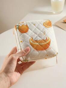 1 buah Tas Penyimpanan Pembalut Wanita Motif Quilted Orange & Rabbit, Kantong Organizer Tampon Mini dengan Resleting Portabel untuk Wanita, Anak Perempuan, dan Perjalanan Sehari-hari di Luar Ruangan. - MultiWarna - View 4