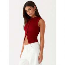 Summer New Knitted Simple Slim Sleeveless Solid Color Undershirt Undershirt Women - 酒紅色 - 查看 3