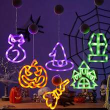 Glowing Wizard Hat Pumpkin Suction Cup Light Hanging Decor, Halloween Decoration, Spooky Atmosphere, Window Arrangement Colorful Light Pendant - Multicolor - View 2