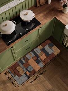 1pc Diatomaceous Earth Kitchen Floor Mat With Patchwork Style Geometric Pattern. The Mat Is Composed Of Multi-Colored Squares, Some Solid And Some With Stripes, Arranged In An Alternating Pattern To Create A Rich And Lively Visual Effect. Luxury Fashion Style Anti-Fatigue Kitchen Rug, Fabric Surface With Absorbent Sponge Core - Multicolor - View 12