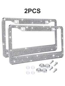 Sparkling Rhinestone License Plate Frame Unisex - Sparkling Diamond Car License Plate Holder Cover, With Glitter Crystal Screw Caps, Stainless Steel Material, Handmade Vehicle License Plate Frame. Available In 1pc Or 2pcs. - Style B - View 22