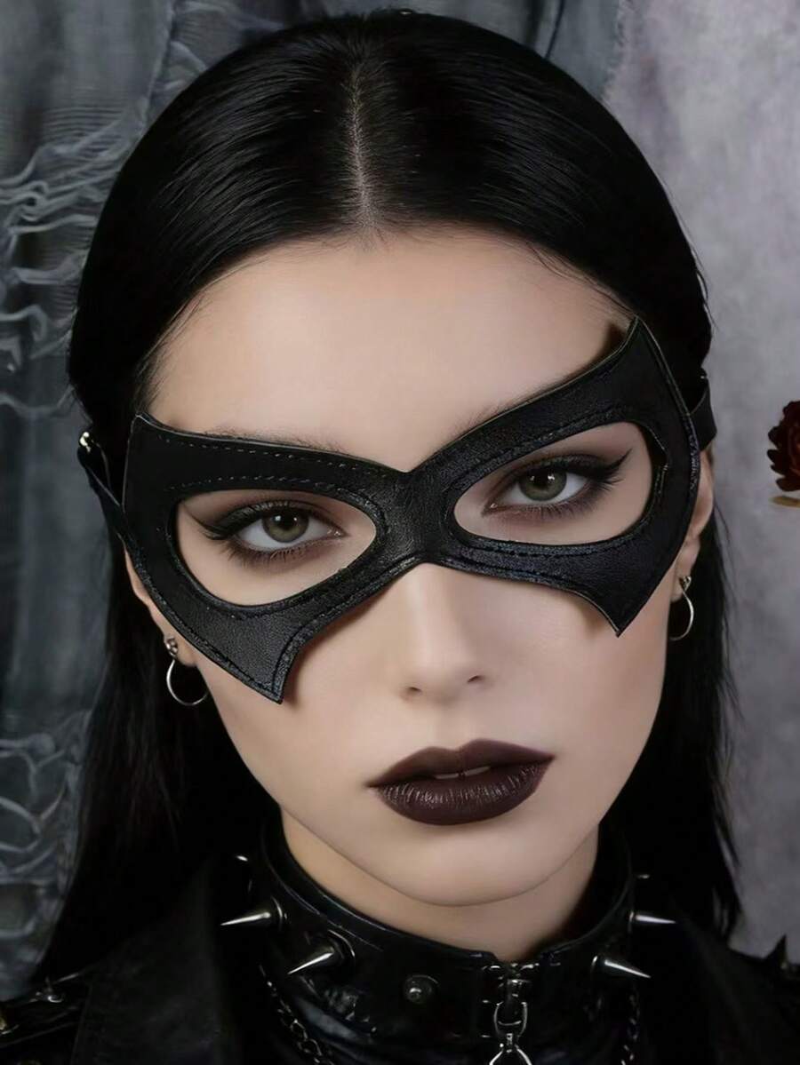 Fashionable Black Leather Nightclub Makeup Ball Mask Exaggerated Halloween Masquerade Party Gathering Eye Mask - Black - View 1