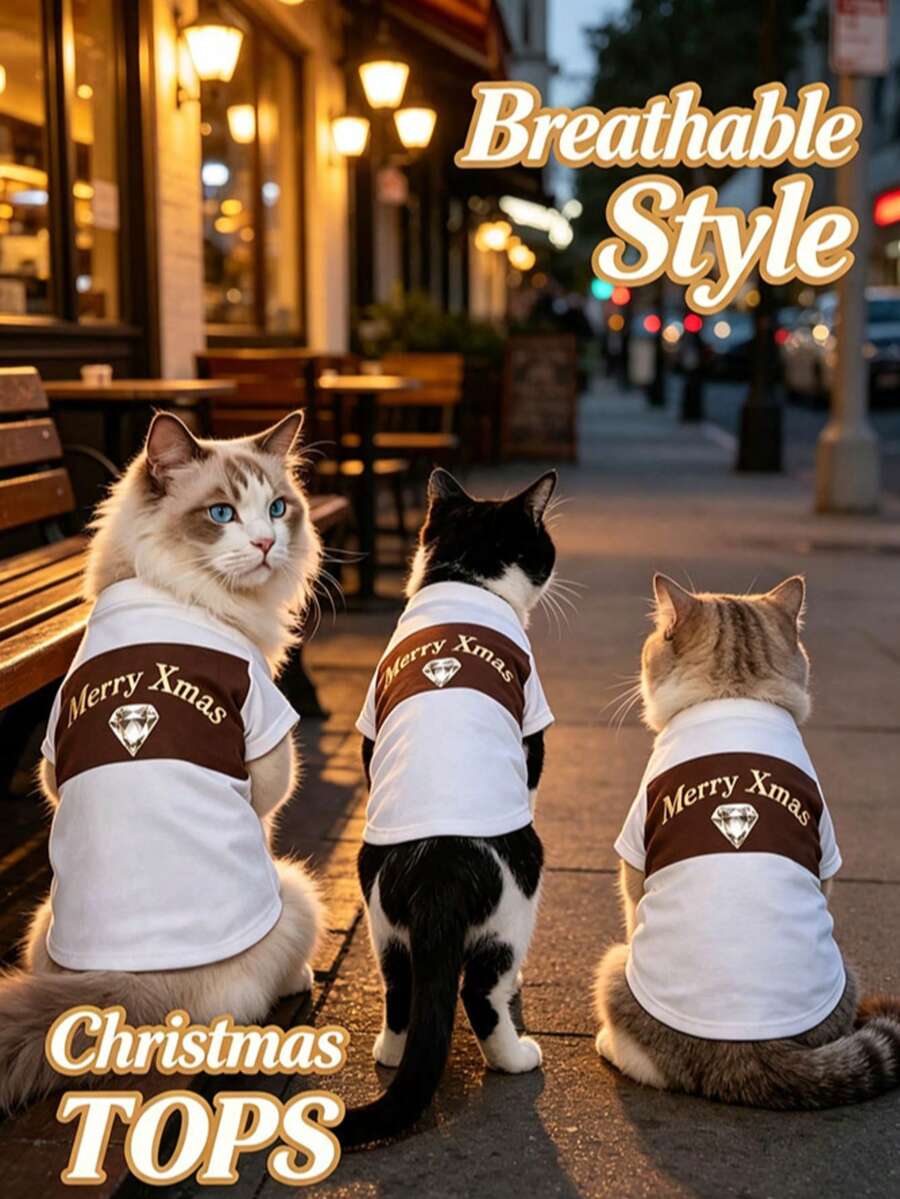 Fun 2026 Christmas Pattern Pet T-Shirt, Suitable For Cats And Dogs, Soft And Skin-Friendly Holiday Cat Supplies, Cute Christmas Outfit To Make Dogs Happy - Multicolor - View 1