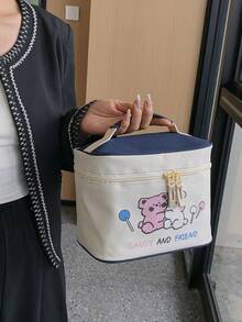 1pc Cartoon Print Makeup Bag, Suitable For Carrying Beauty Essentials, Travel Toiletries Organizer Bag, Large Capacity Storage Bag, Christmas And Halloween Gift - Multicolor - View 6