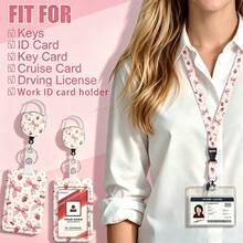 1 Set (Badge Clip + Card Holder + Lanyard) Sweet Cute Bowknot ID Badge Clip, Retractable Badge Reel With Strawberry Cherry Pattern, Detachable Lanyard Suitable For Doctors, Nurses, Teachers, Drivers, Interns, Office Gifts - Sweet Style - View 10