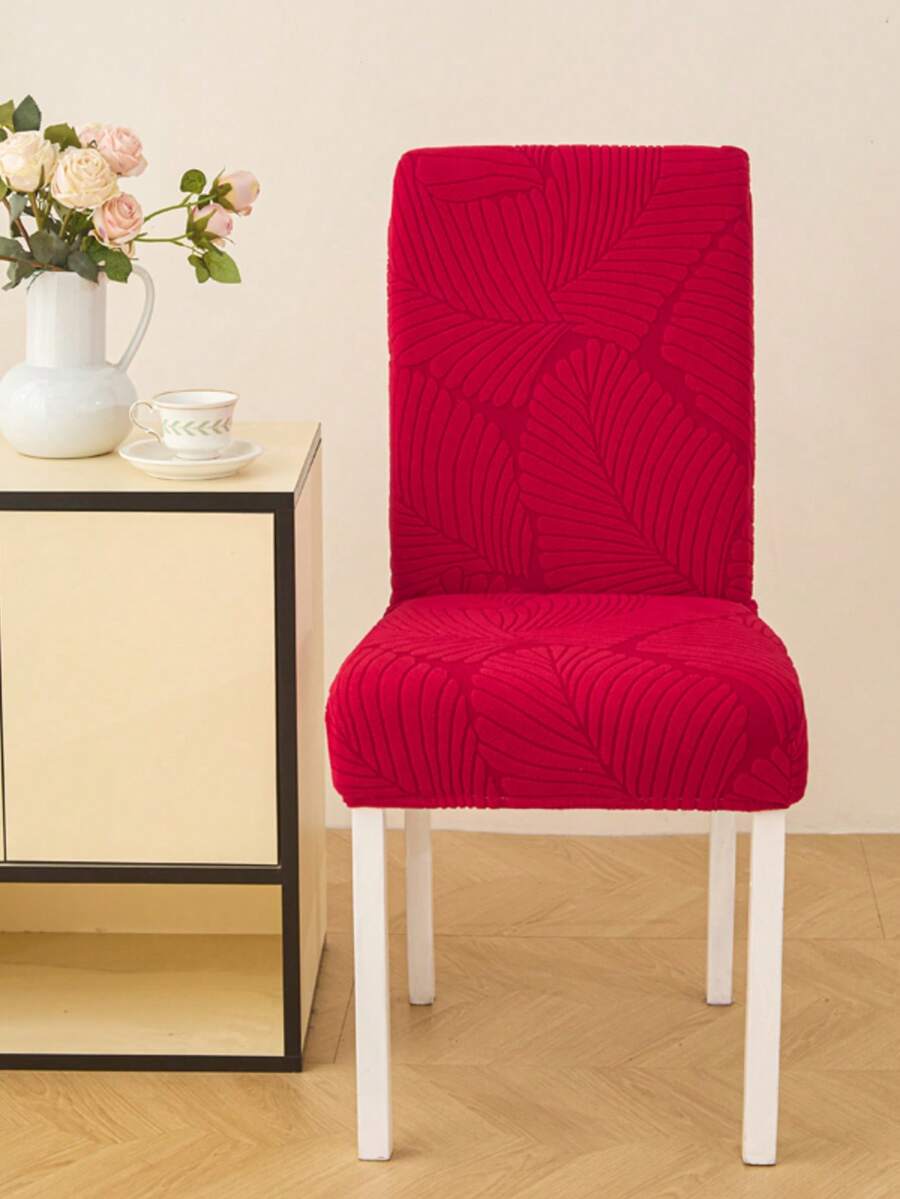 1pc/4pcs/6pcs/8pcs Removable Chair Covers, Fleece Jacquard, Leaf Pattern, Elastic, Suitable For Dining Room, Living Room, Bedroom Chair Decoration - Red - View 1