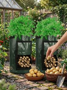 Potato Planting Bag, Durable Fabric Garden Planting Bucket With Lid And Handle, Spring Planting Bag, Plant Growth Bag, Potato Vegetable Planting Bucket With Door - Multicolor - View 4