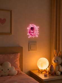 1 buah Stiker Dinding Pink Bercahaya dalam Gelap, Stiker Saklar Lampu Bergambar Astronot Lucu Memeluk Bulan dan Bintang, Dekorasi Dinding Bercahaya PVC yang Dapat Dilepas, Cocok untuk Kamar Tidur Anak, Dekorasi Rumah - A - View 1