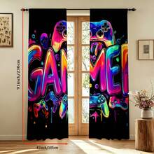 2PCS Game Curtains, Colorful Gamer Game Controller Pattern Rod Pocket Window Drapes, Modern Gaming Style Window Curtains For Bedroom Game Room Home DecorPolyester Rod Pocket Drapes For Living Room, Bedroom,160gsm - Multicolor - View 10
