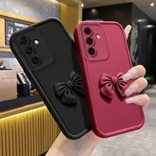 1pc Stair-Style Frame Cute Bow Phone Case Compatible With Apple 16/17 Pro Max, Full Coverage Anti-Drop Protective Cover, Minimalist Design, Soft Adorable Cartoon Style, Perfect Protection For Your Phone, Honor X7/Galaxy A56 5G/ Smart 8/ Hot 40/Transsion Spark 30C/Spark Go 2024/ Note 14 5G/ Moto E22/E22i/ A54 - Black - View 2