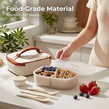 1pc Cute Pattern Plastic Lunch Box With Detachable 3-Compartment, Portable Fruit Salad Food Storage Container, Microwave Divided Bento Box, Refrigerator Fresh-Keeping Box, Leak-Proof Meal Prep Box For Student Adult Use In Home, School, Office, Picnic - Multicolor - View 7