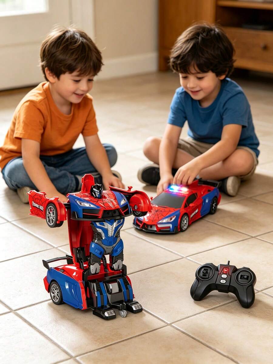 1pc Transformable Remote Control Car, 1:18 Scale RC Car, 2.4GHz Remote Control Car, Spider RC Car, One-Click Transformation, High-Speed 360° Rotating Robot Toy, 2-In-1 Transformable Robot RC Car, Robot Toy Car With Light Effects, Automatic Transformation, Suitable For 3-4, 5-6, 7-8, 9-10 Years Old Boys And Girls Birthday Gift Toy, Suitable As Christmas/Easter/Halloween/New Year Gift, Spider Toy (Red)