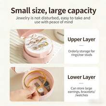 Jewelry Box, High-End Portable Double-Layer Storage Box, An Elegant Storage Container For Earrings, Stud Necklaces, Bracelets, Rings, Suitable For Home Use, Travel, And As A Holiday Gift. (Excluding Accessories) - Multicolor - View 3