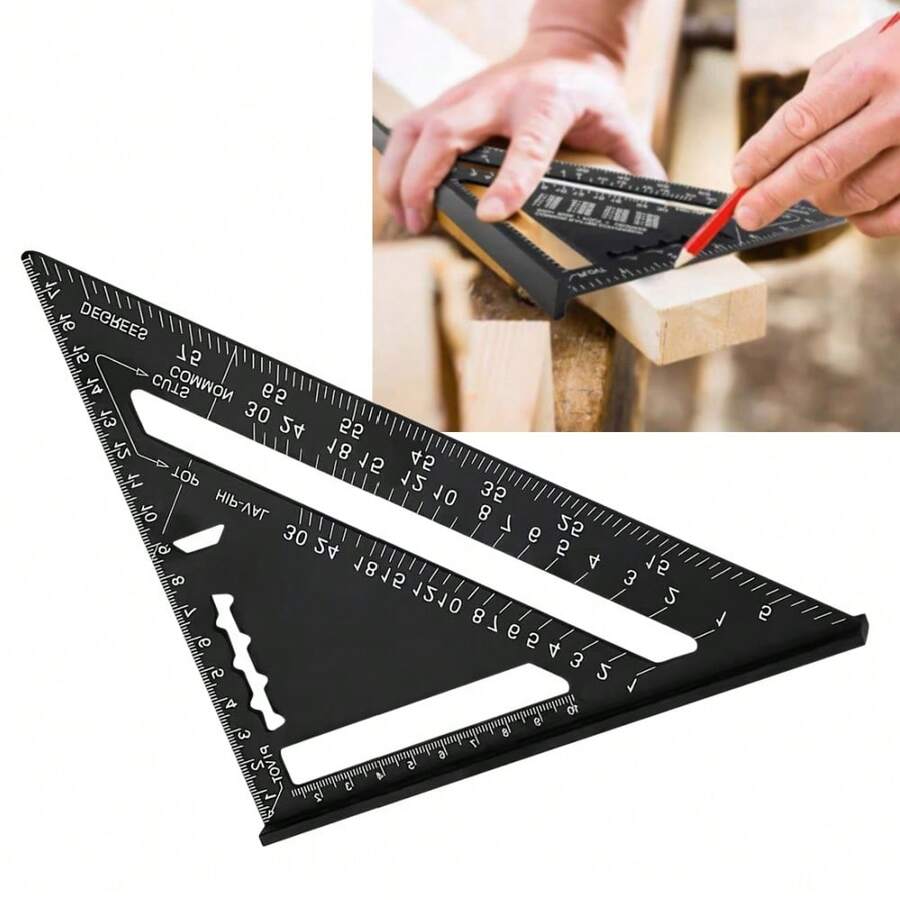 7 Inch Woodworking Triangle Ruler, Woodworking Measuring Ruler, Aluminum Alloy Marking Tool, Precision Woodworking Right Angle Ruler, Woodworking Tools, Protractor Right Angle Ruler, Suitable For Home Decor And Design Projects